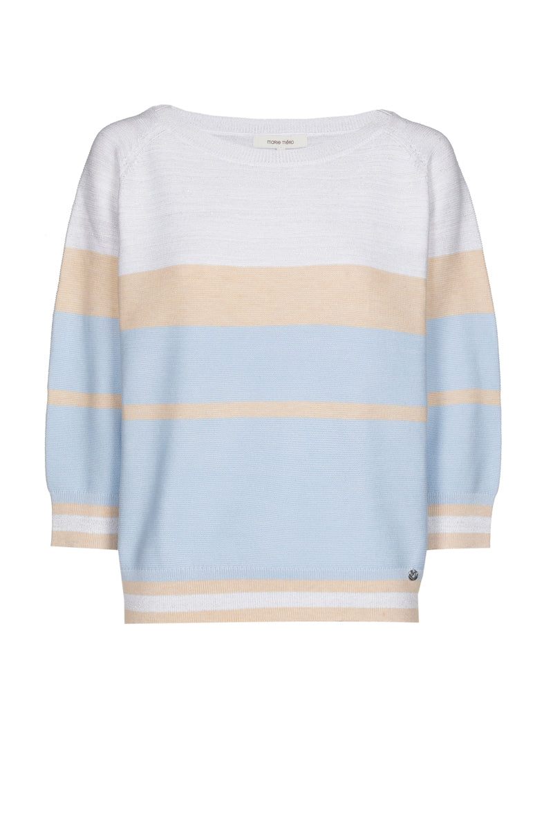 Pull with stripes in white, light blue and sand colour