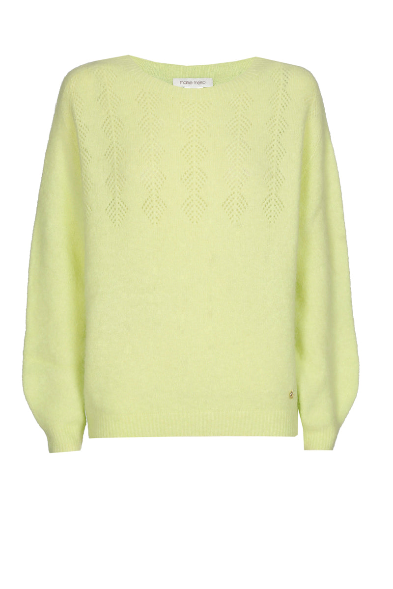 Limoengroene pull met fijne details in alpaca