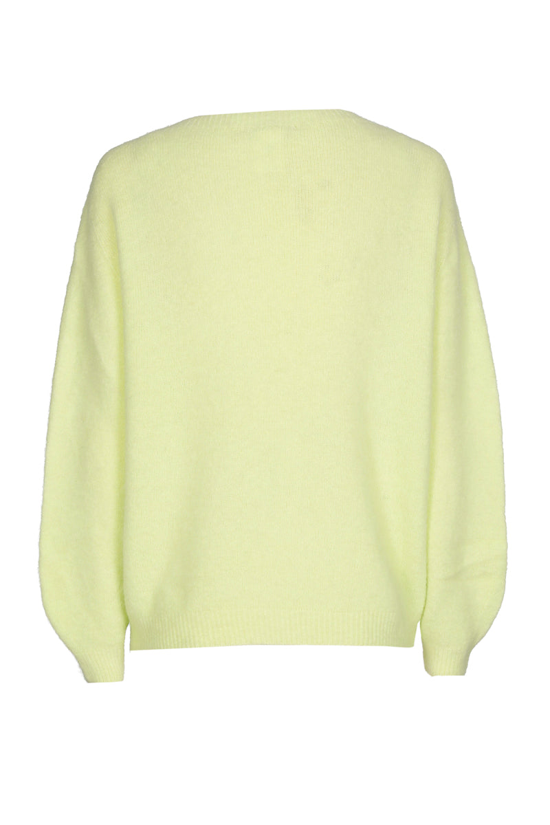 Limoengroene pull met fijne details in alpaca