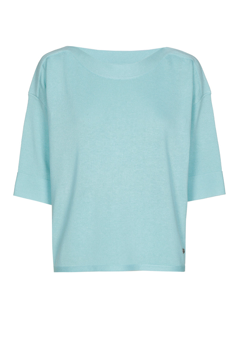 Pull turquoise à col bateau