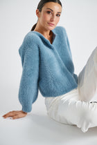 Zachte knit cardigan in jeansblauw met subtiele fluffy look