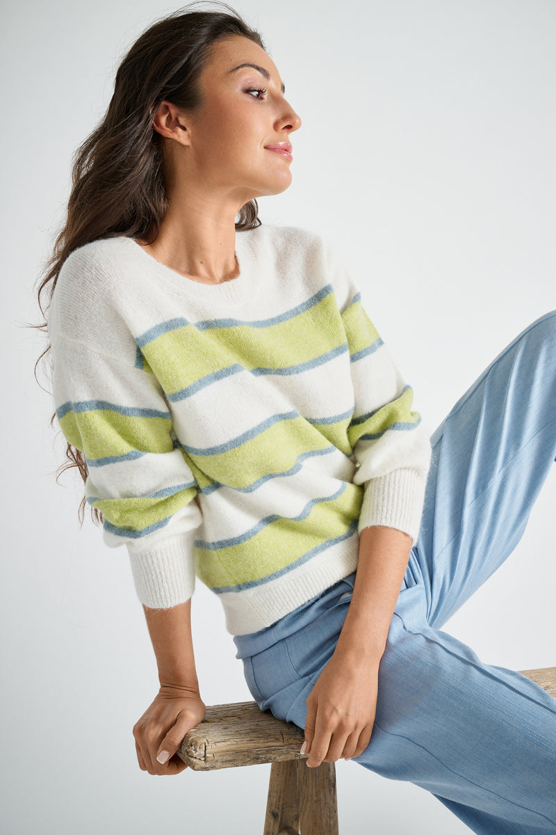 Gestreepte pull met groen in alpaca