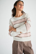 Gestreepte pull met roze in alpaca