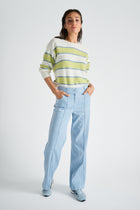 Wide-leg denim-blue trousers in a cotton blend