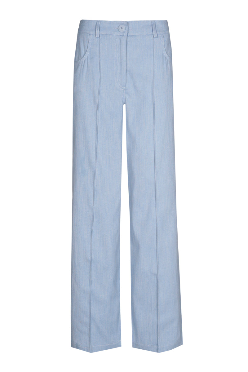 Wide-leg denim-blue trousers in a cotton blend