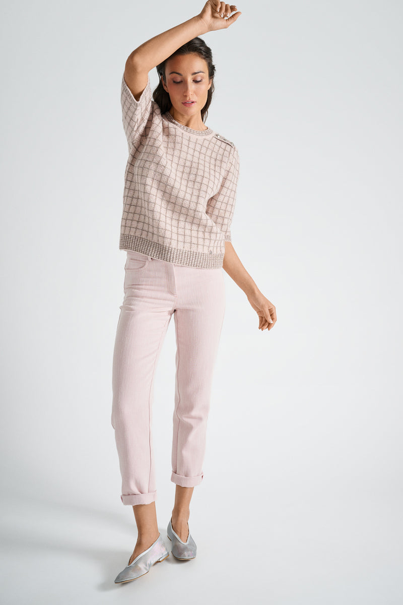Roze broek in katoenmix in slim fit