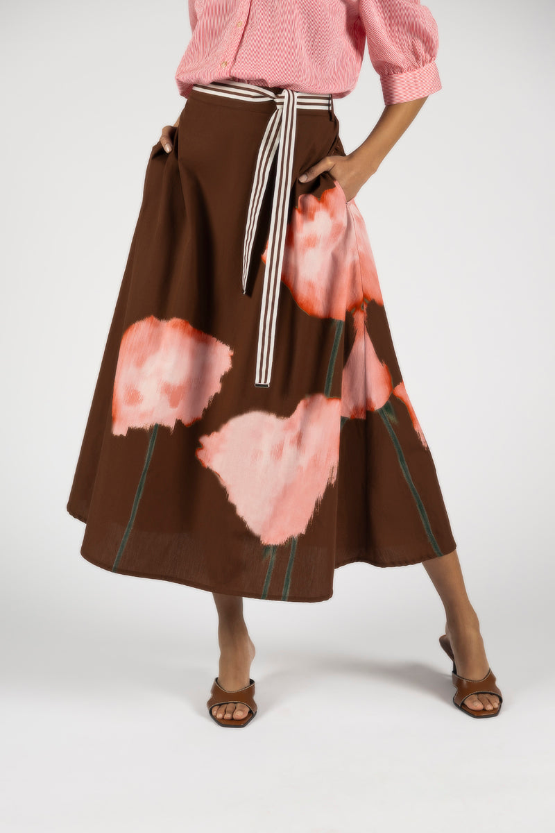 A-lijn midi rok met riem en bloemenprint