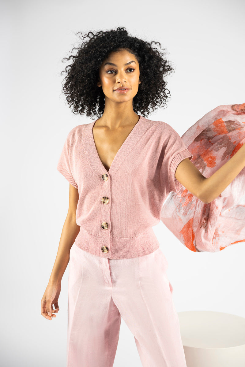 Rechte broek in linnen-viscose met bandplooi