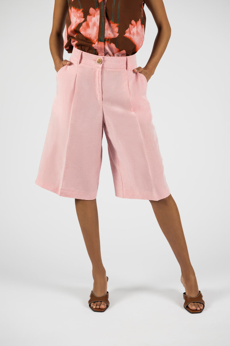 Bermuda met bandplooi in linnen-viscose