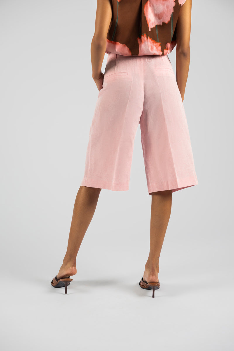 Bermuda met bandplooi in linnen-viscose