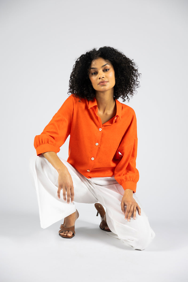 Losse bloes in linnen-viscose