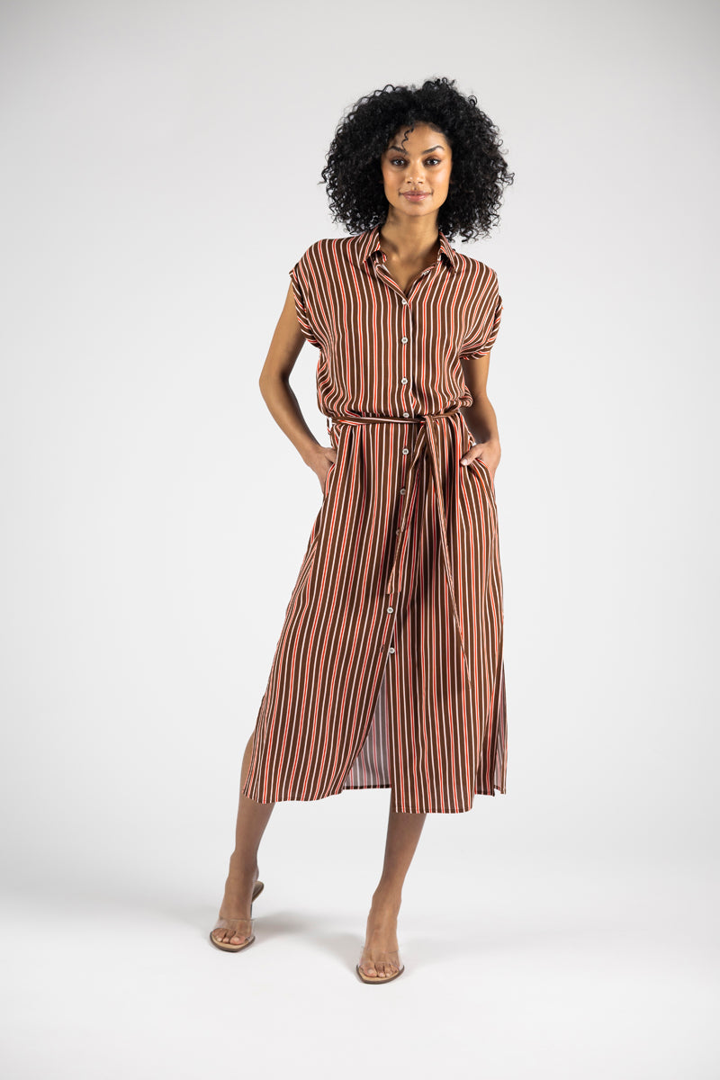 Gestreepte jurk met riem