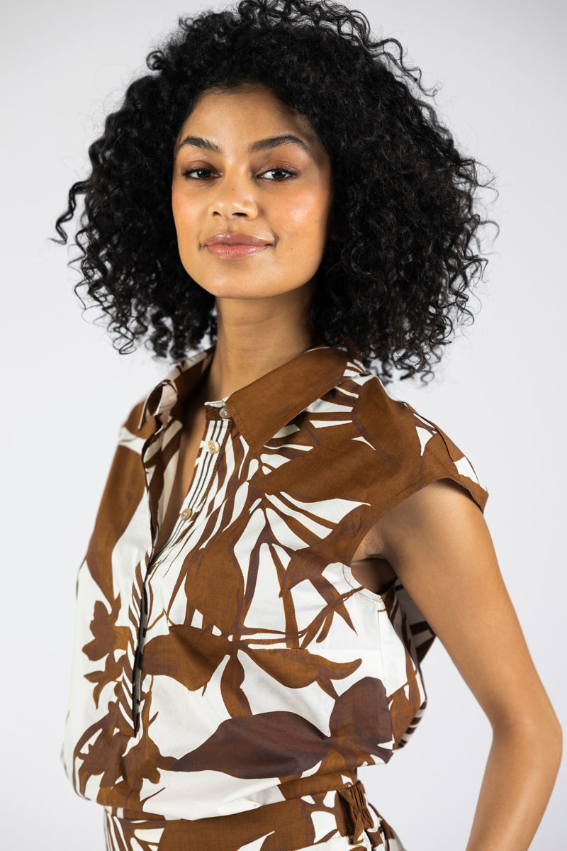 Mouwloze chemisier-top tropische print