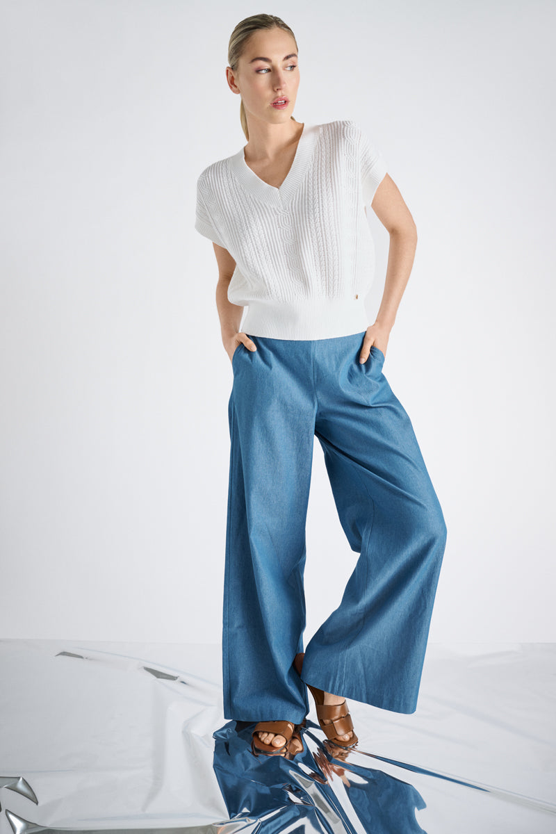 Wijde denim broek op elastiek