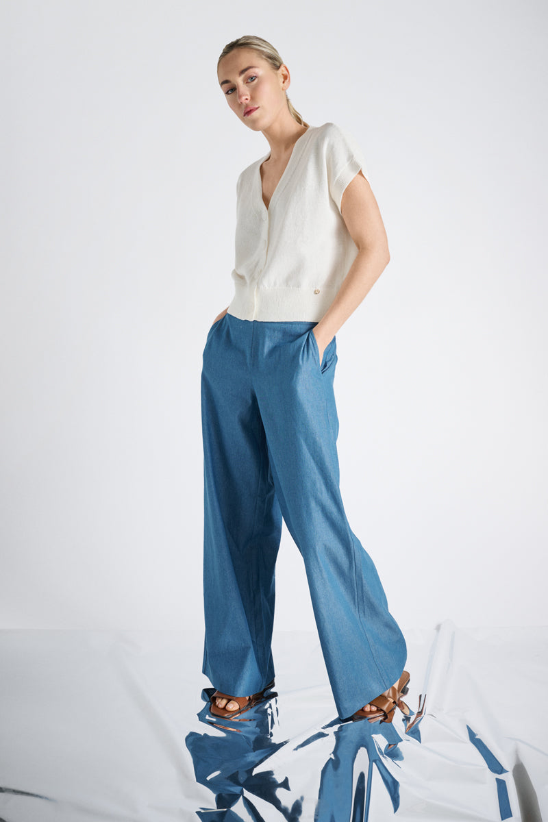 Wijde denim broek op elastiek