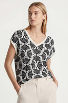 Printed jacquard V-neck top