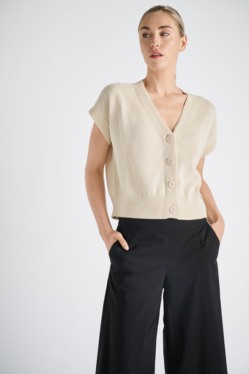 Cardigan korte mouw V-hals bijensteek