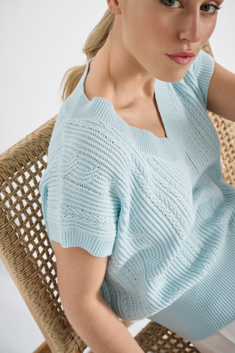 Turquoise V-hals trui met korte mouw