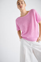 Crochet trui in roze met korte mouw