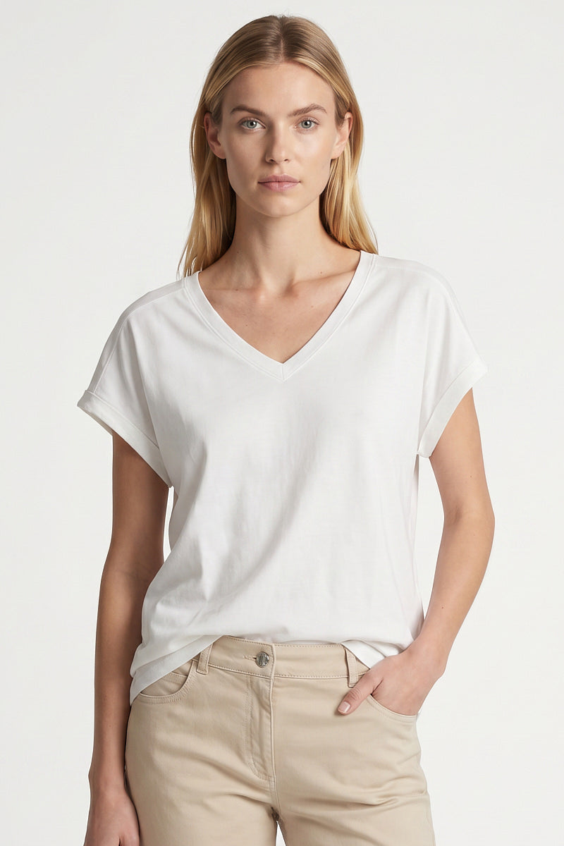 Witte katoenen V-hals t-shirt