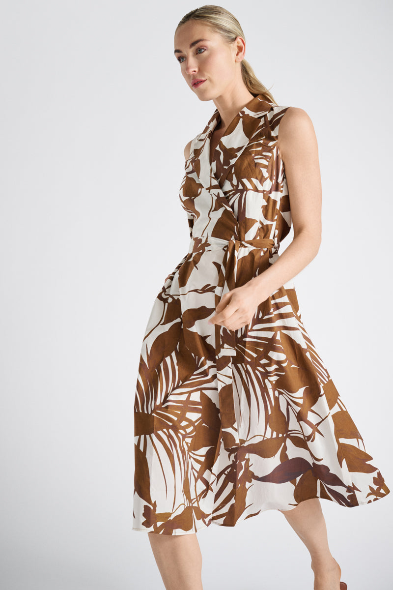 Mouwloos cache-coeur kleed met exotische print