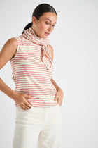 Striped sleeveless top with scarf collar