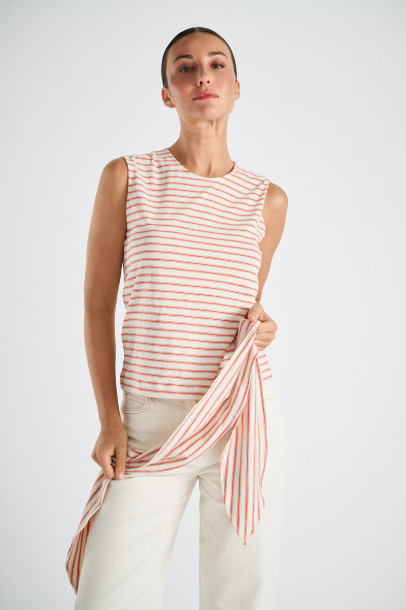 Striped sleeveless top with scarf collar