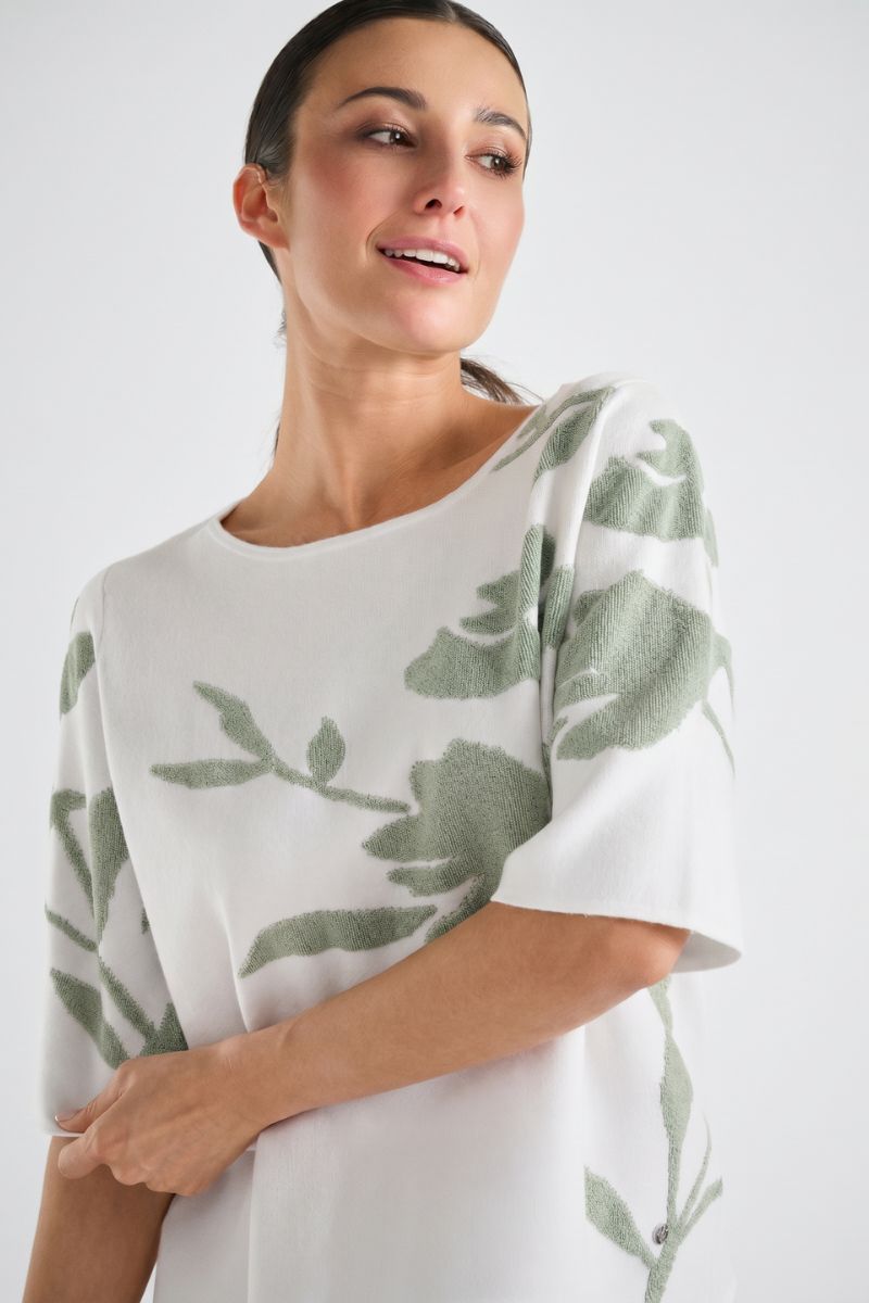 Sweater met terry bloemenprint in jadegroen