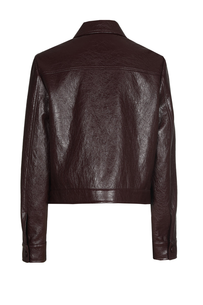 Kort lederlook jasje in bordeaux