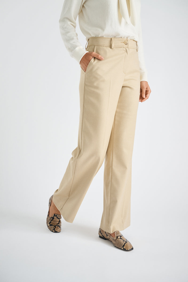 Pantalon long beige droit à poches