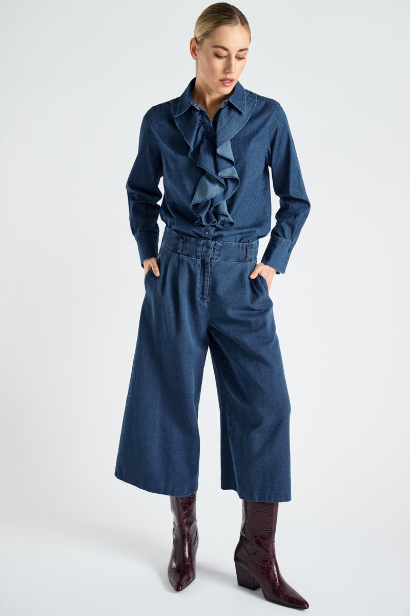 Culotte denim avec pinces et poches