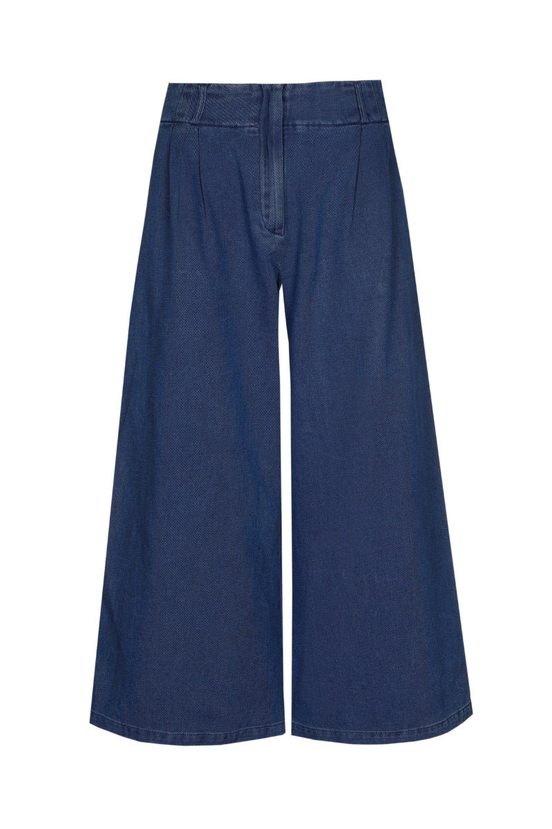 Denim culotte pants with pleats and pockets