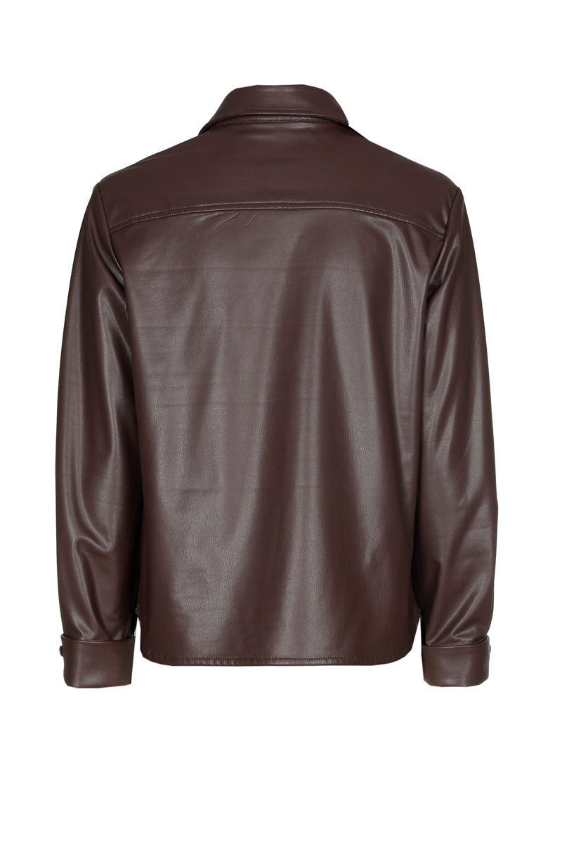 Straight shirt brown faux leather