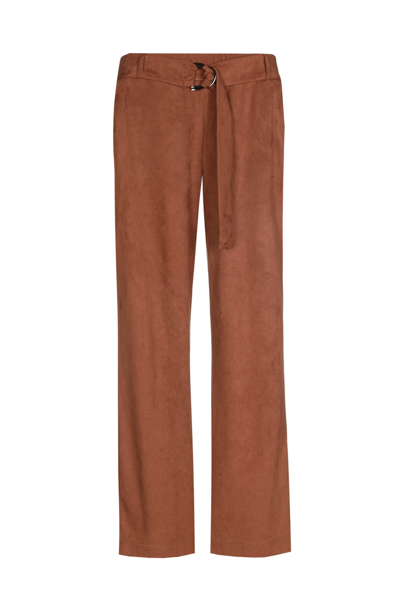 Enkellange broek in faux suède met riem