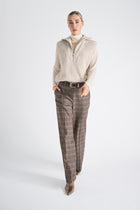 Straight long brown checked pants 