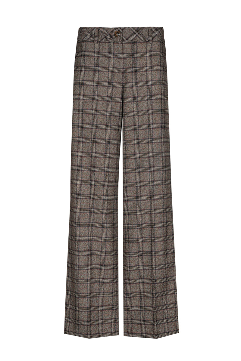 Pantalon long à carreaux marron droit