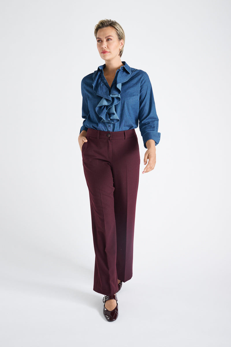 Pantalon long bordeaux souple droit 