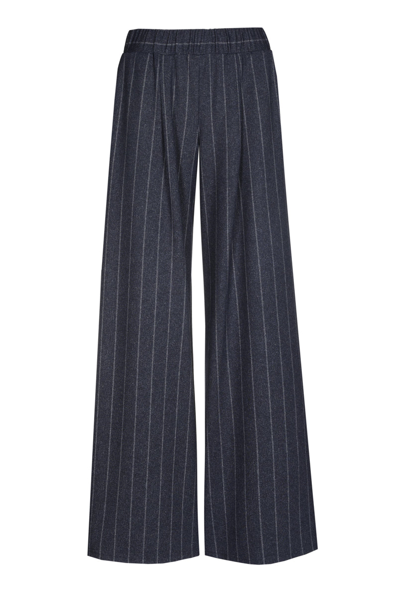 Pantalon ample à rayures fines et élastique bleu