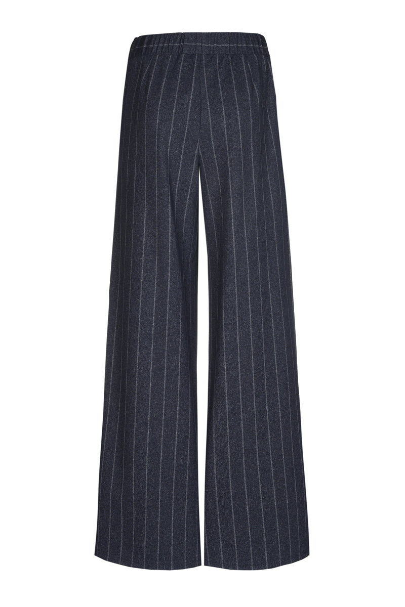 Pantalon ample à rayures fines et élastique bleu