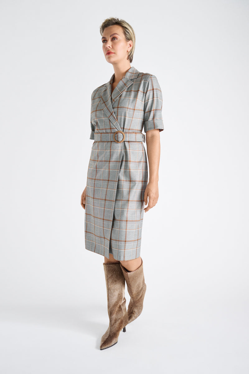 Check belted shirt-dress 