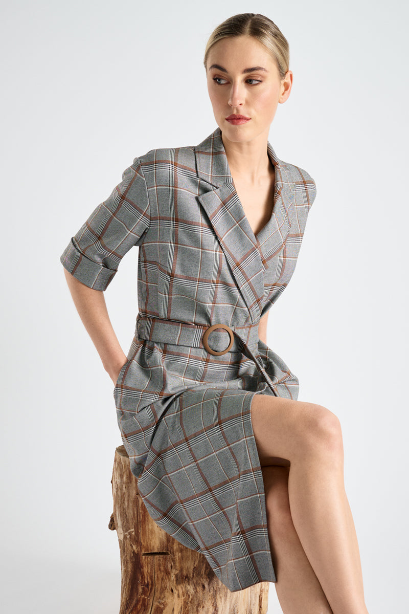Check belted shirt-dress 