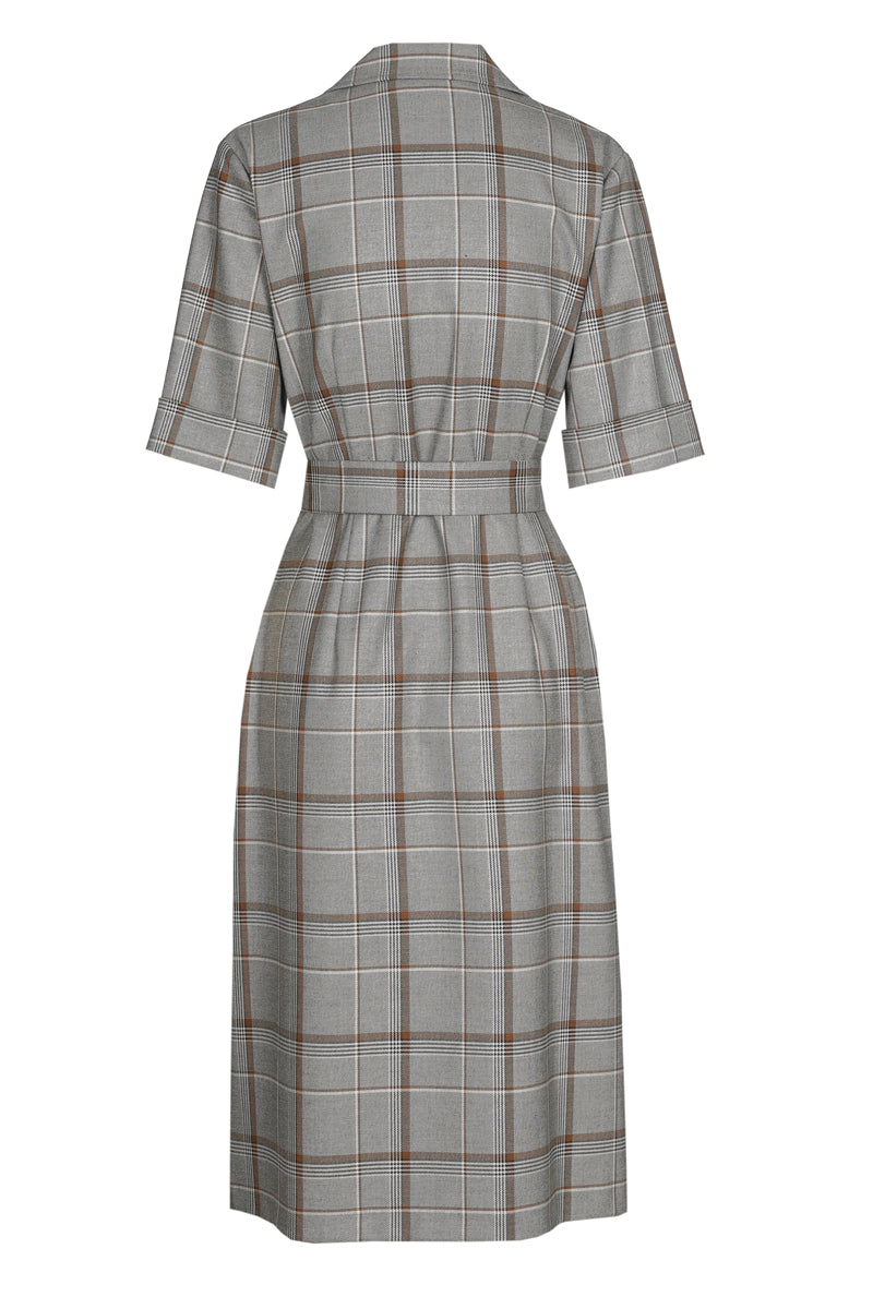Check belted shirt-dress 