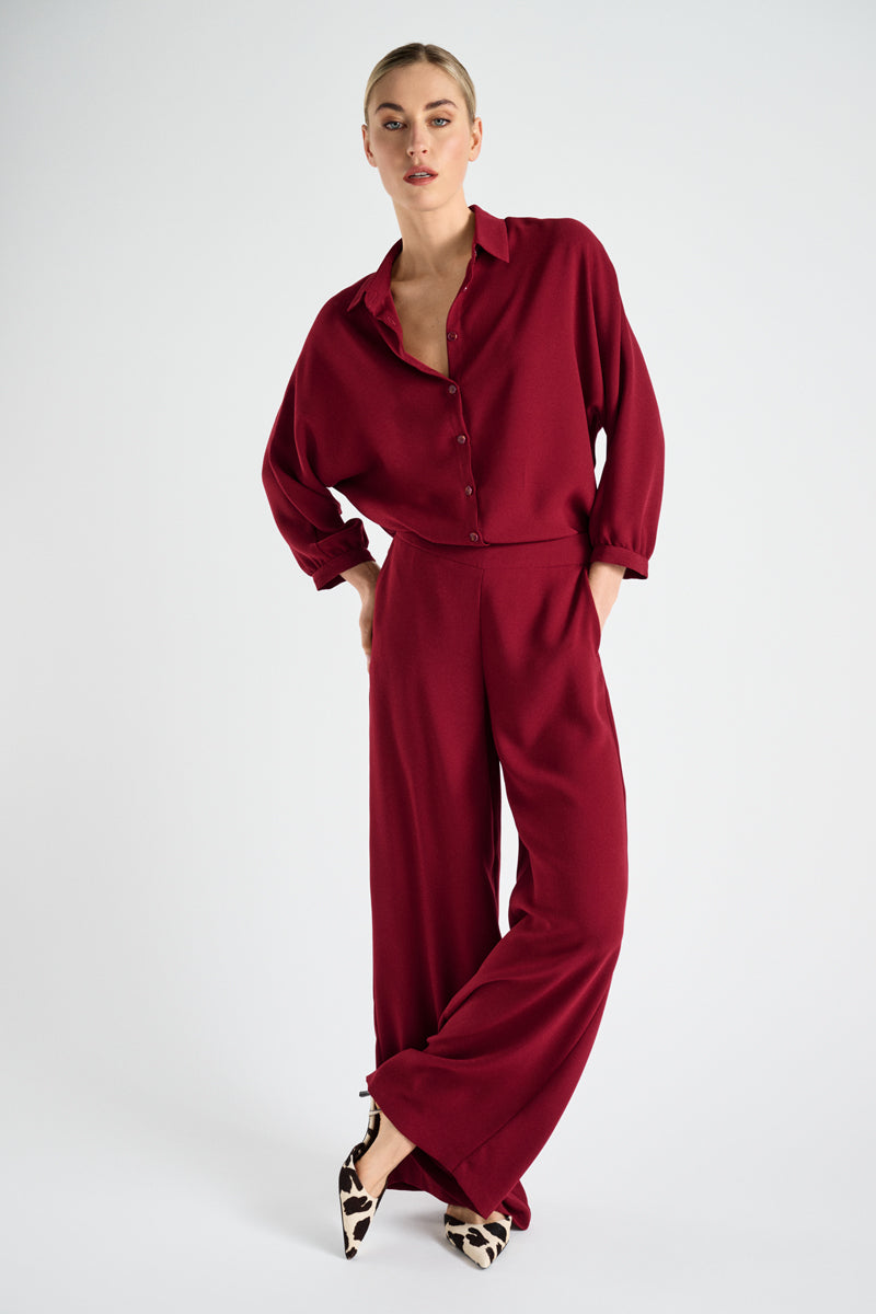 Pantalon long et large fluide bordeaux