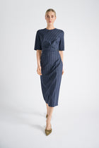 Navy midi jurk met krijtstreep
