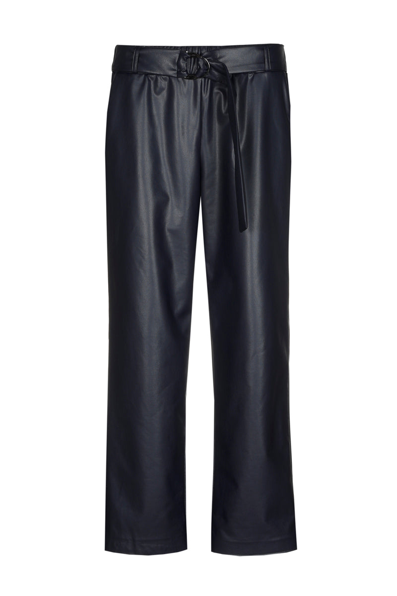 Pantalon court et large faux cuir ceinturé