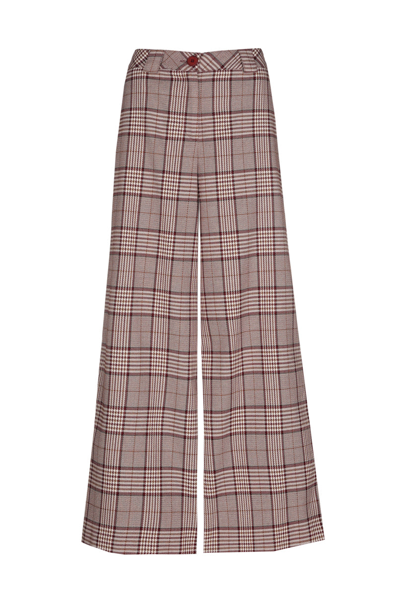 Pantalon long et large à carreaux avec pli 