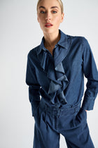 Chemisier en denim avec col chemise et volants