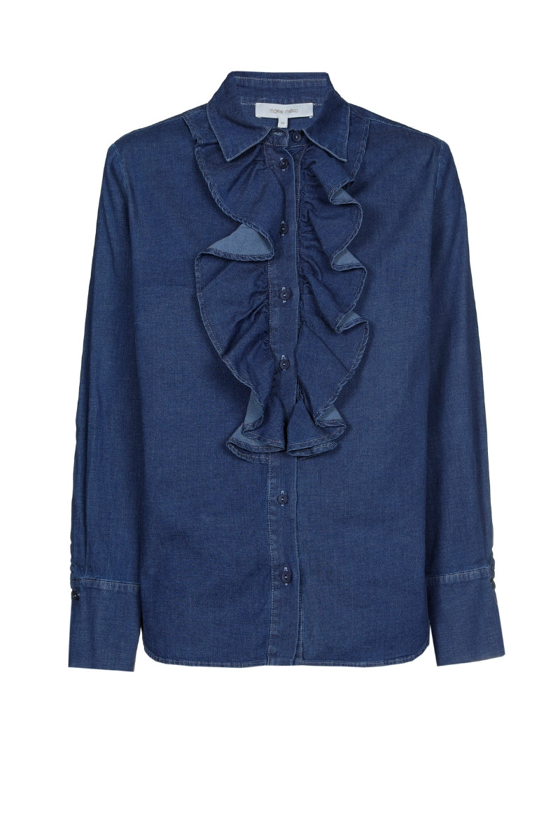 Chemisier en denim avec col chemise et volants