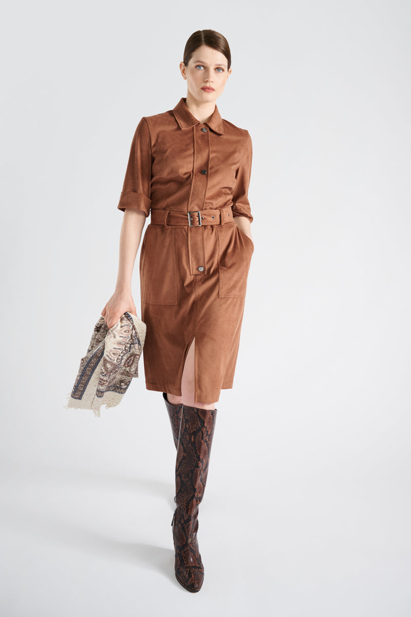 Belted shirt dress fake suède