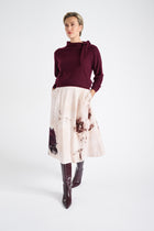 Wide pink skirt with graphic print